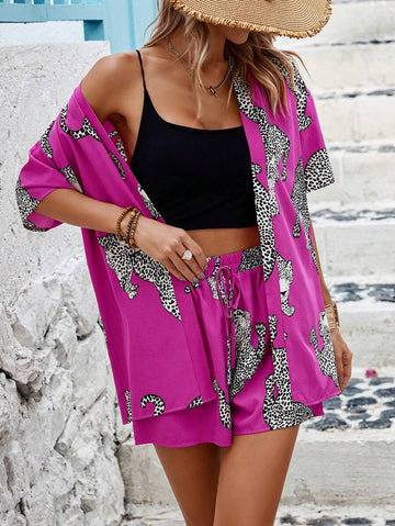 Bold Rush  Random Print Drop Shoulder Shirt And Shorts Set With Slanted Pockets