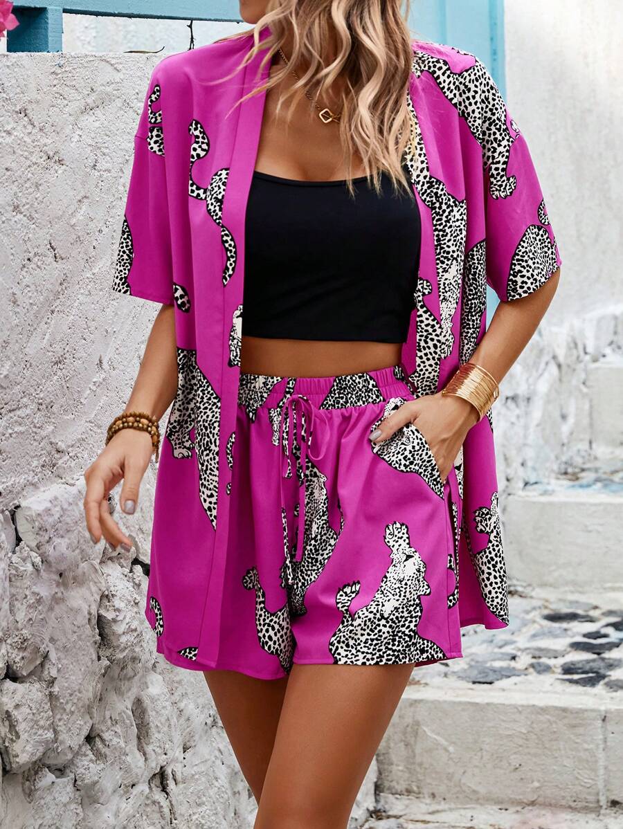 Bold Rush  Random Print Drop Shoulder Shirt And Shorts Set With Slanted Pockets