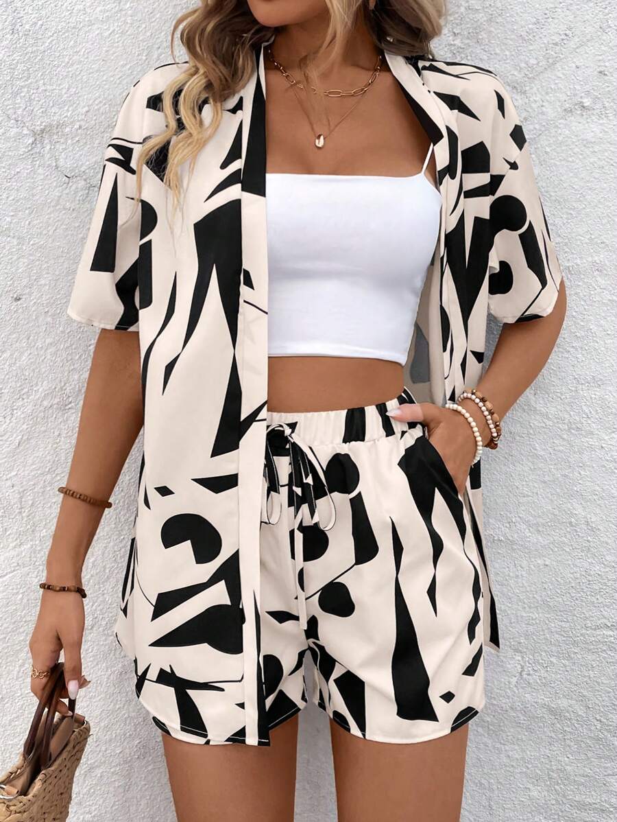 Bold Rush   Women's Random Print Shirt And Shorts Simple Daily Outfit Set