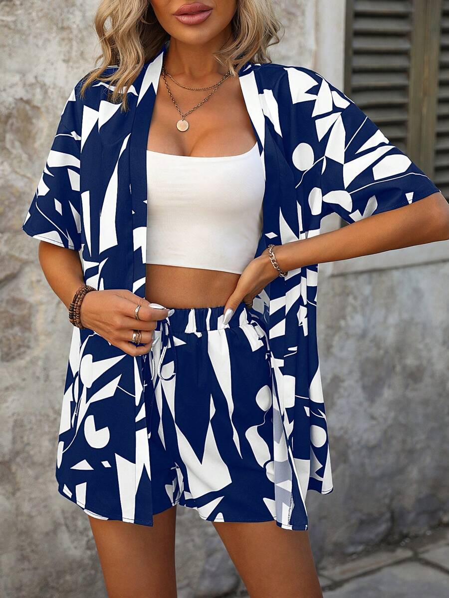 Bold Rush   Women's Random Print Shirt And Shorts Simple Daily Outfit Set