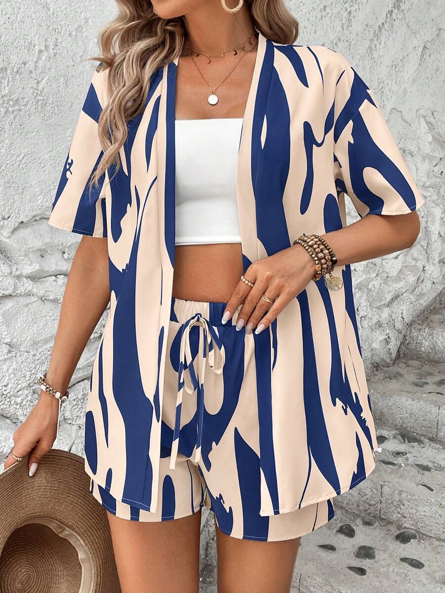 Bold Rush   Women's Random Print Shirt And Shorts Simple Daily Outfit Set