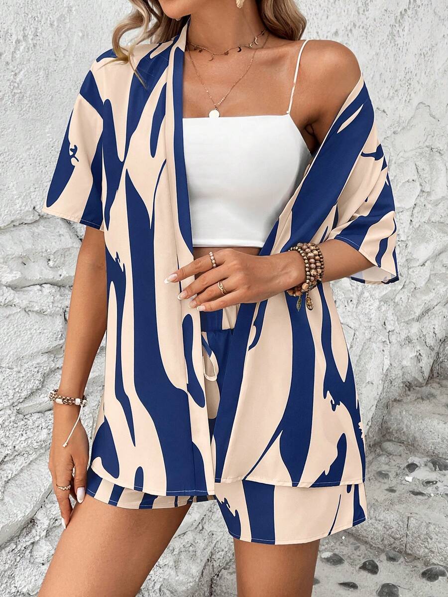 Bold Rush   Women's Random Print Shirt And Shorts Simple Daily Outfit Set