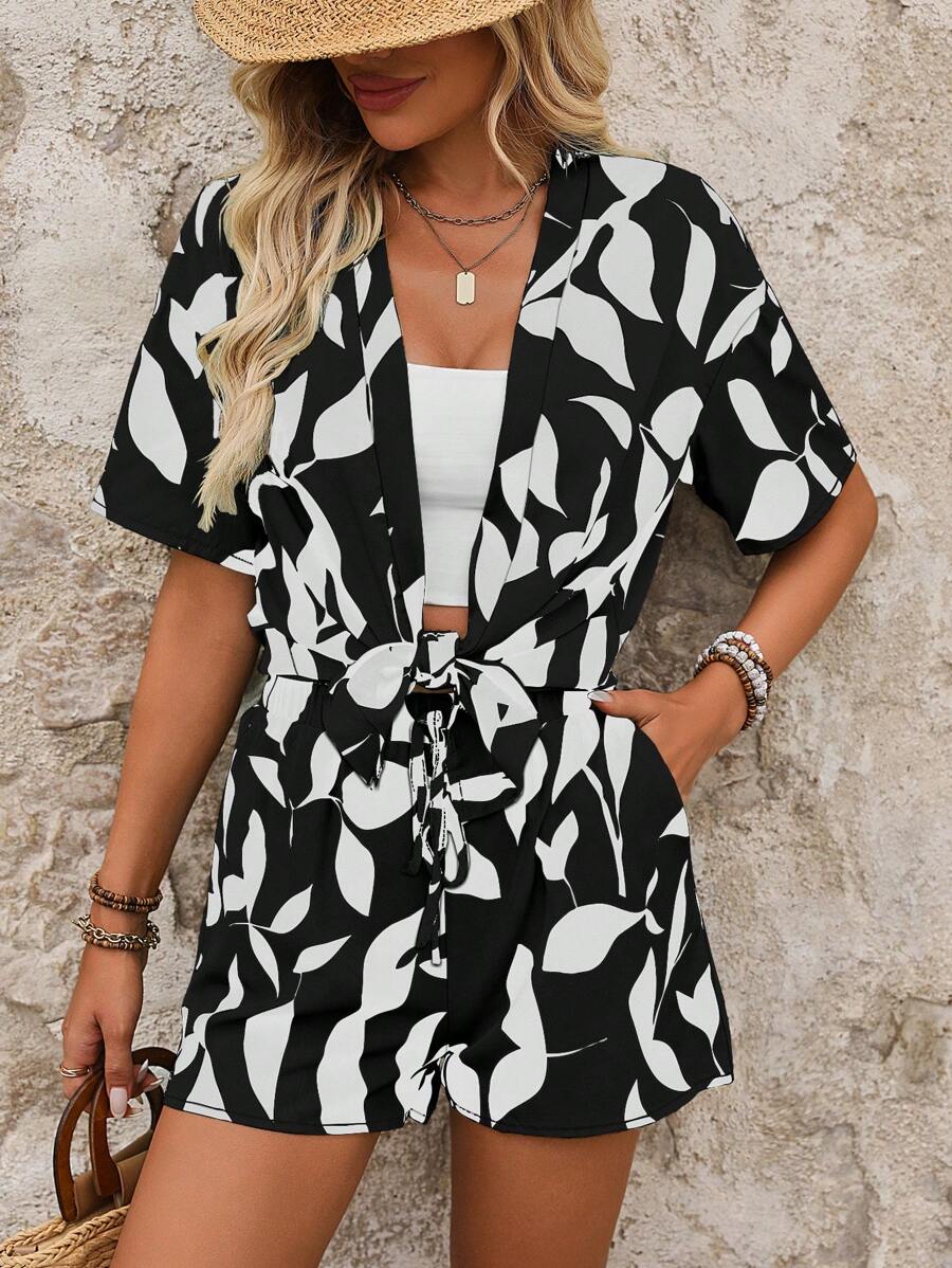 Bold Rush   Women's Random Print Shirt And Shorts Simple Daily Outfit Set