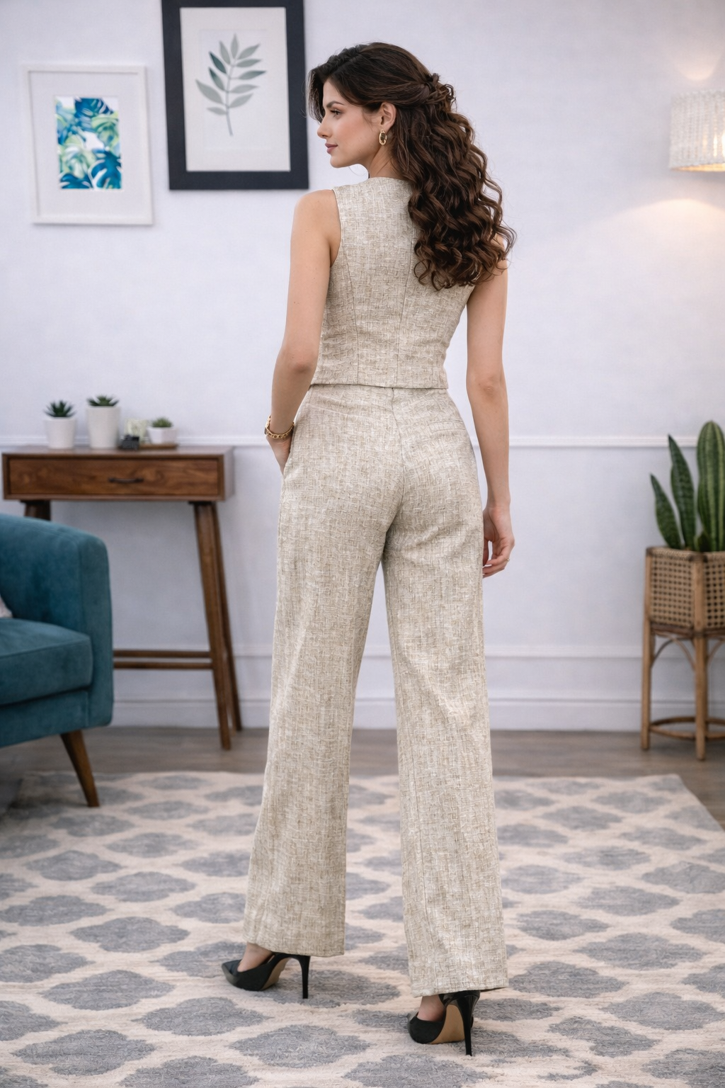 Beige Luxe Tailored Waistcoat Co-Ord Set