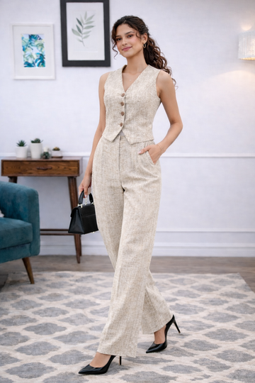 Beige Luxe Tailored Waistcoat Co-Ord Set