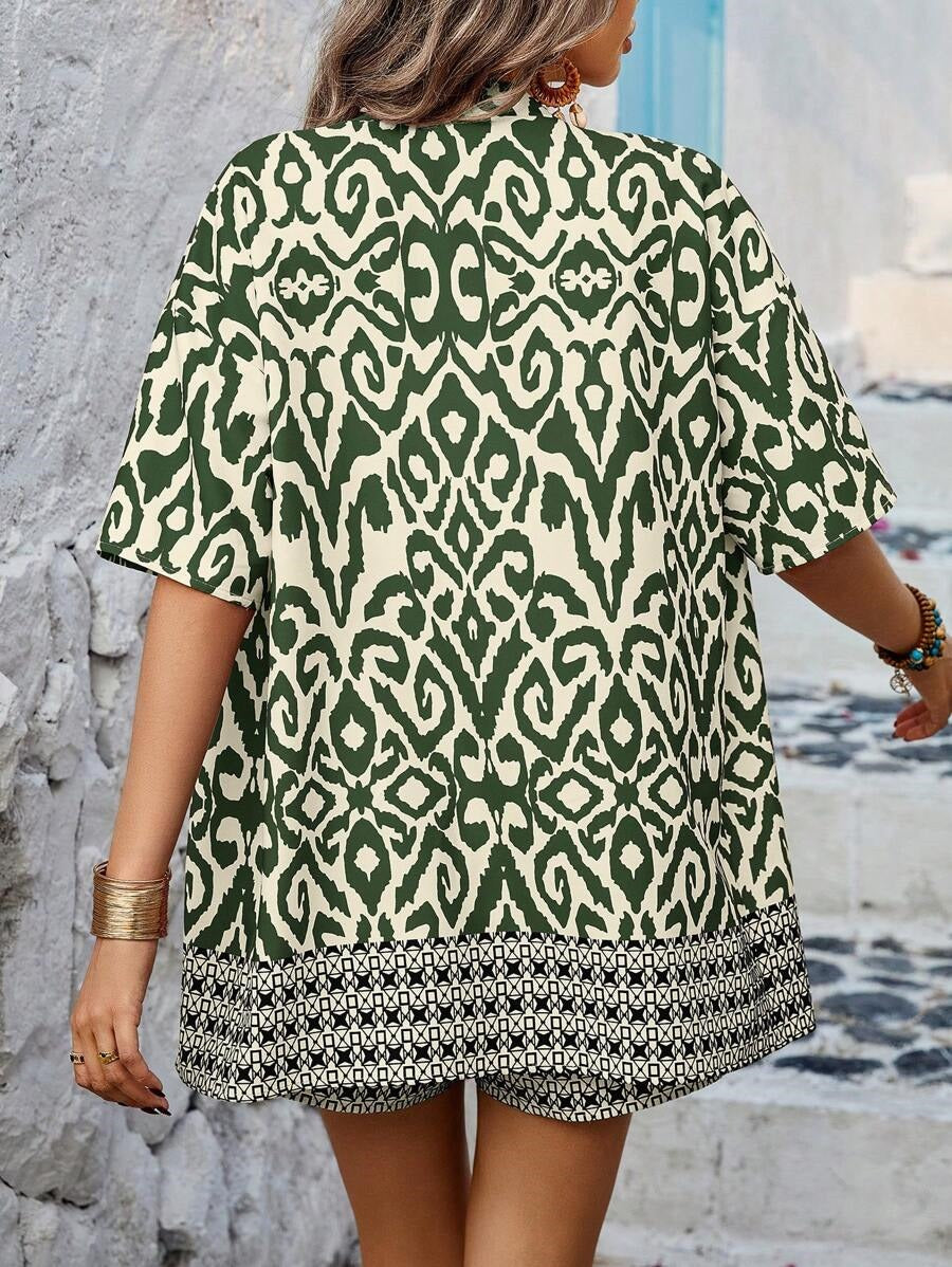 Bold Rush  Women's Summer Random Printed Short Sleeve Shirt And Shorts Set