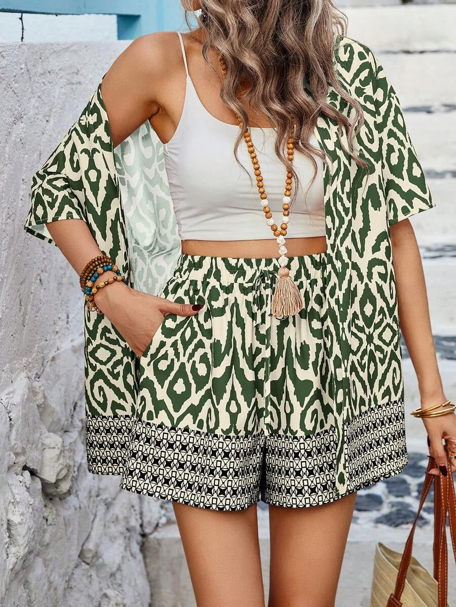 Bold Rush  Women's Summer Random Printed Short Sleeve Shirt And Shorts Set