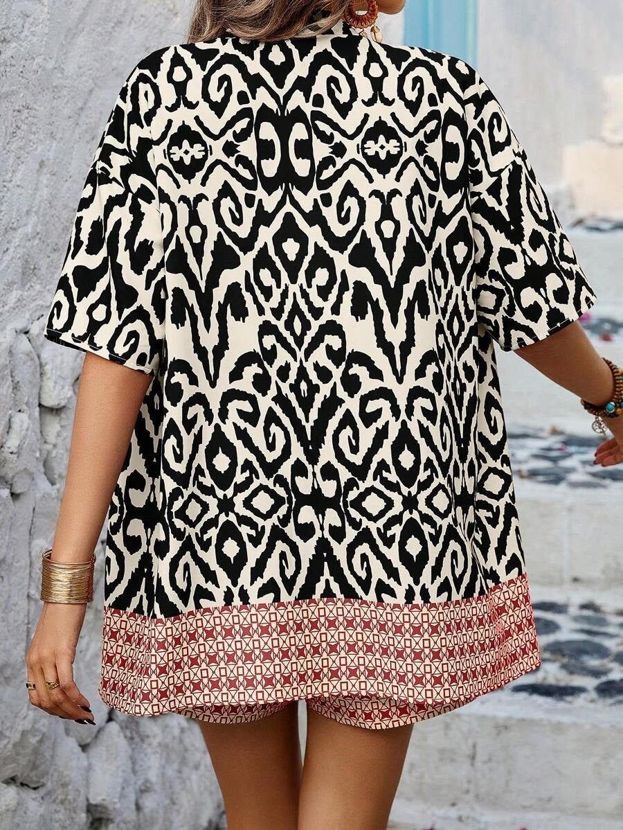 Bold Rush  Women's Summer Random Printed Short Sleeve Shirt And Shorts Set