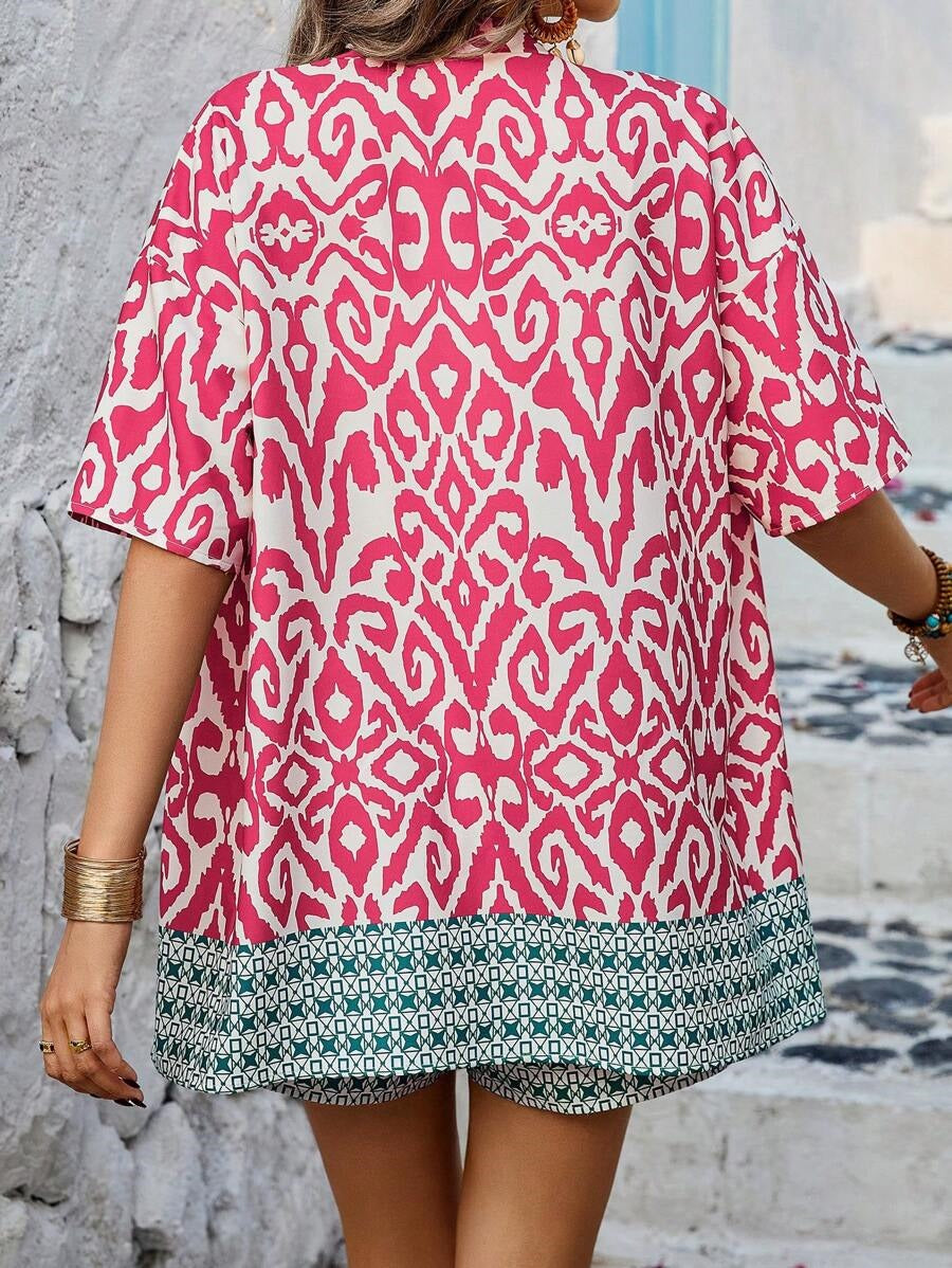 Bold Rush  Women's Summer Random Printed Short Sleeve Shirt And Shorts Set